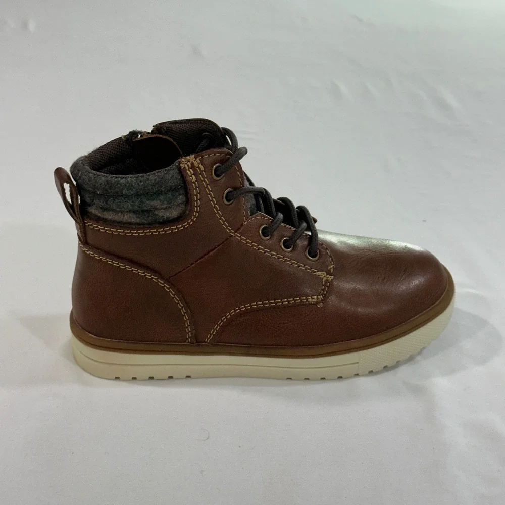 Thereabouts Connor Boys Boots Size 12M Brown Faux Leather Side Zip Memory Foam